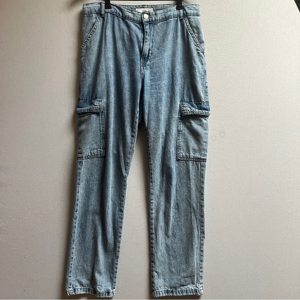 Mango Straight Leg Cargo Denim Blue Jeans Size 8